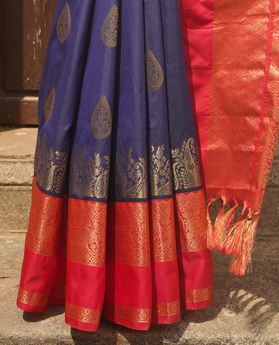 Navy Blue Butta Budget Silk Saree
