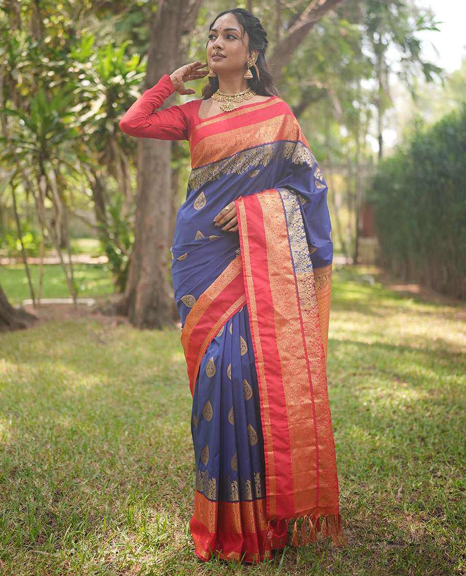 Navy Blue Butta Budget Silk Saree
