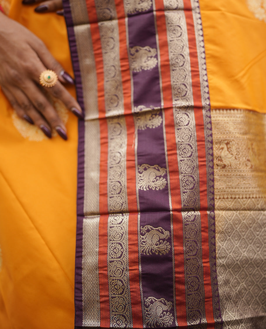 Mustard Yellow-Purple Budget Silk Saree