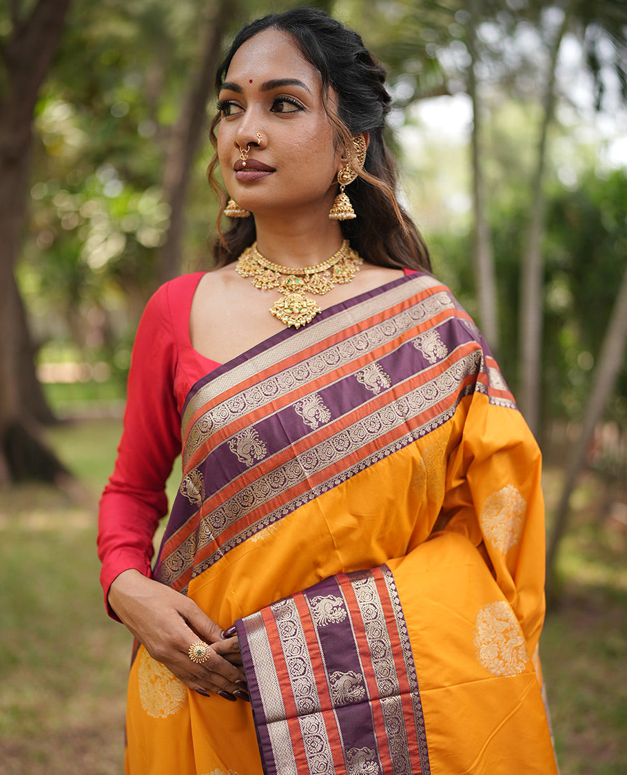 Mustard Yellow-Purple Budget Silk Saree