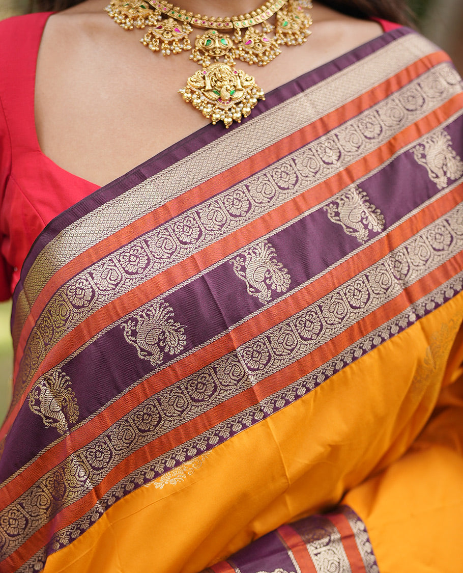 Mustard Yellow-Purple Budget Silk Saree
