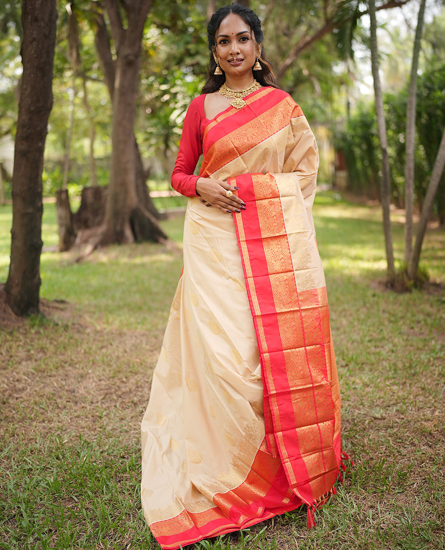 Off-White-Red Budget Silk Saree
