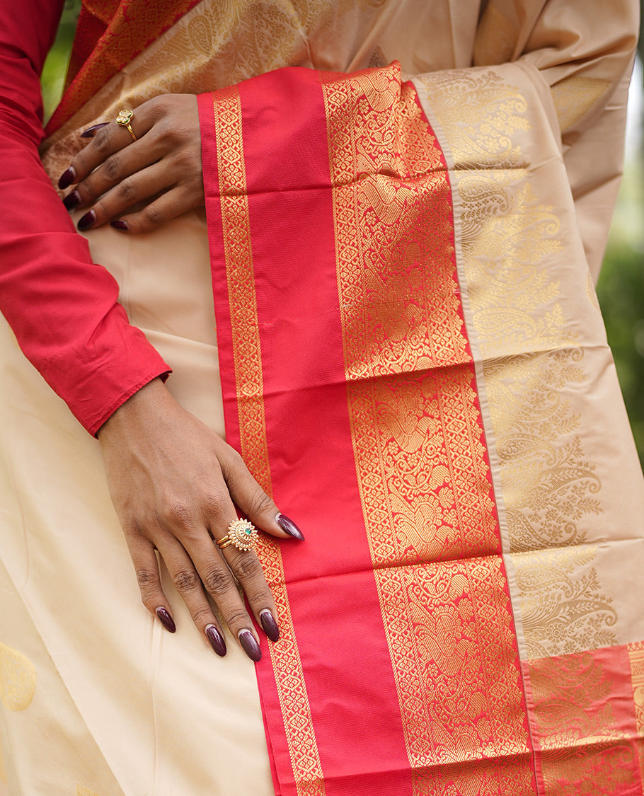 Off-White-Red Budget Silk Saree