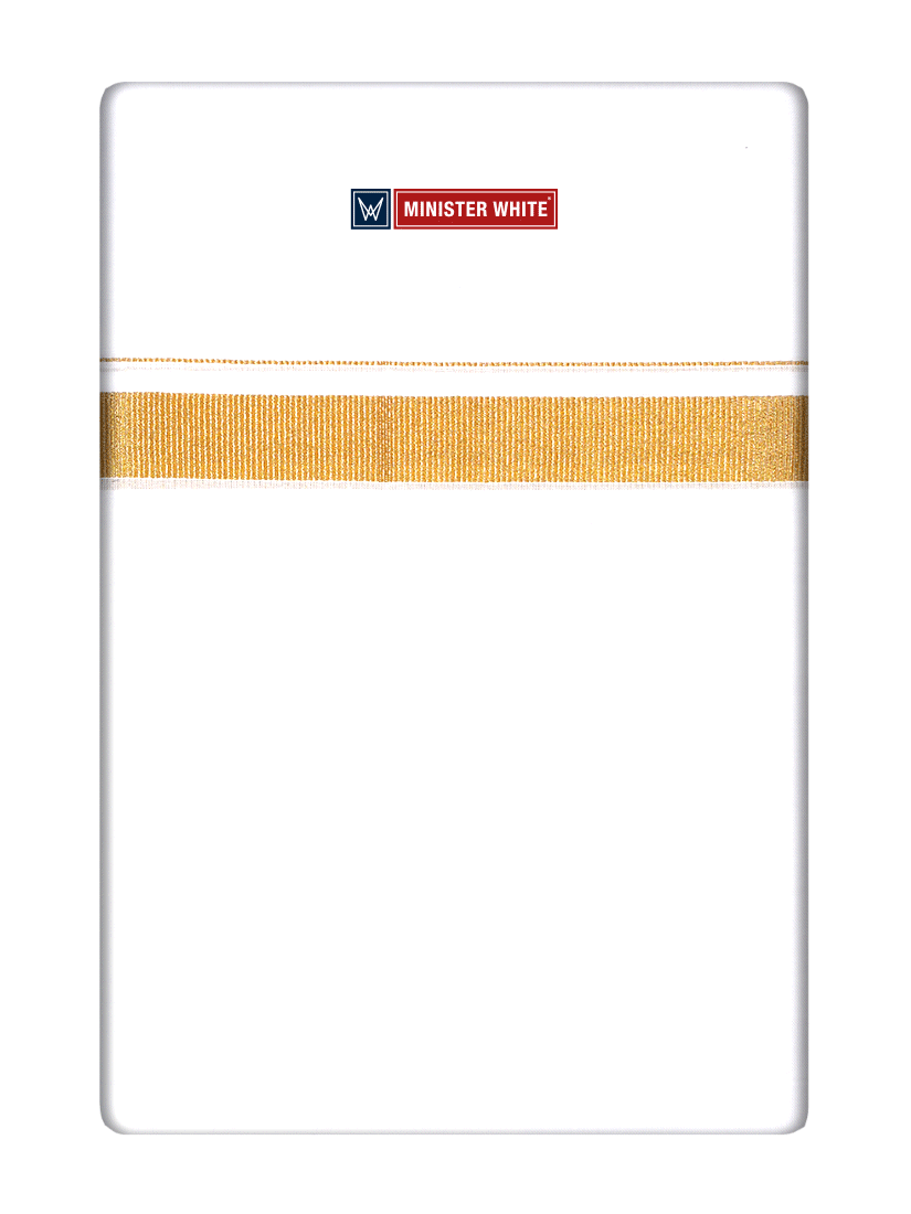 Men's Cotton White Double Layered Dhoti with 3/4" Gold Jari Border - Glow 3/4