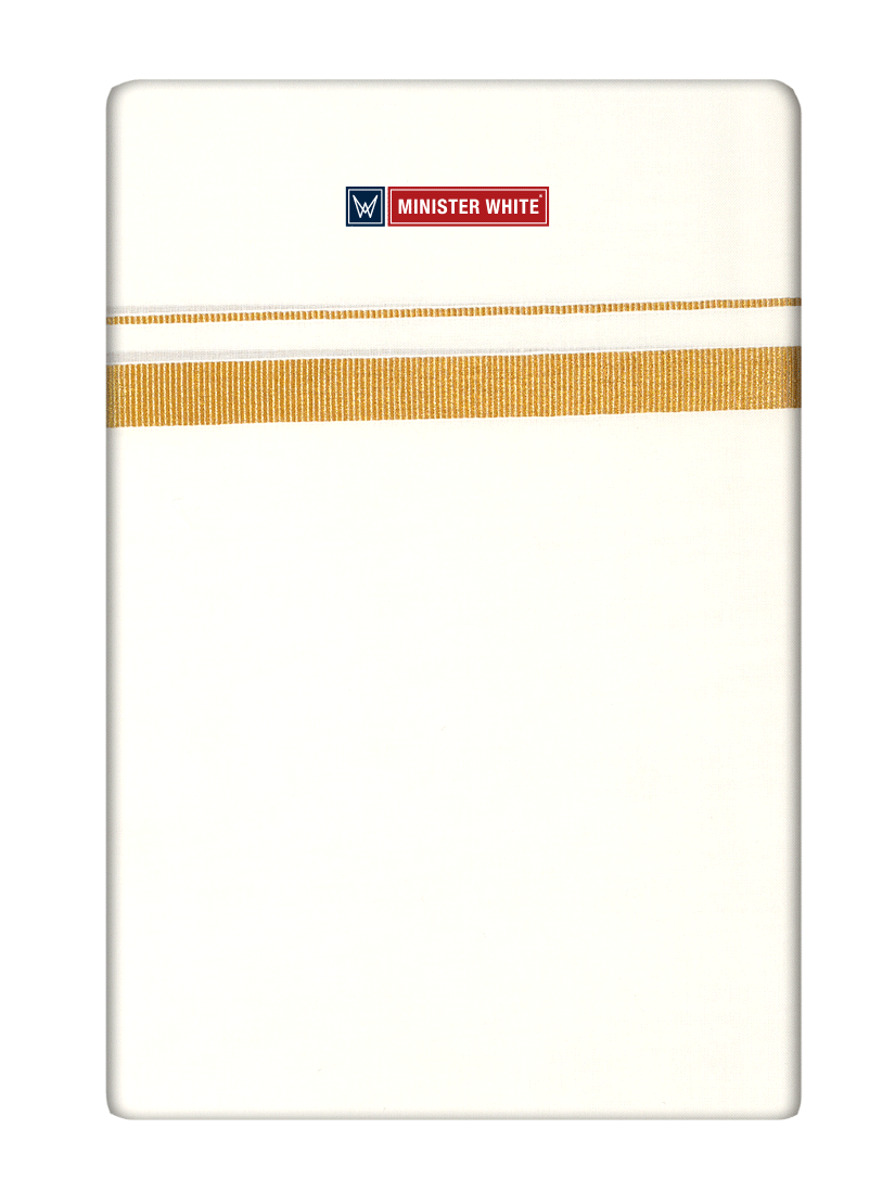 Mens Cotton Cream Single Layered Dhoti with 1/2" Gold Jari Border - Melon 1/2