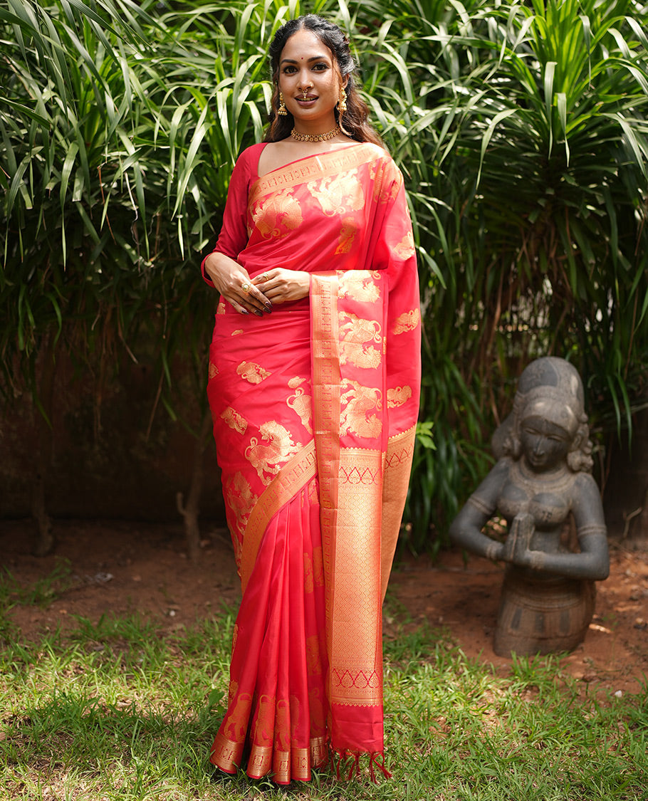Red Zari Butta Vasundhara Lite Silk Mix Saree