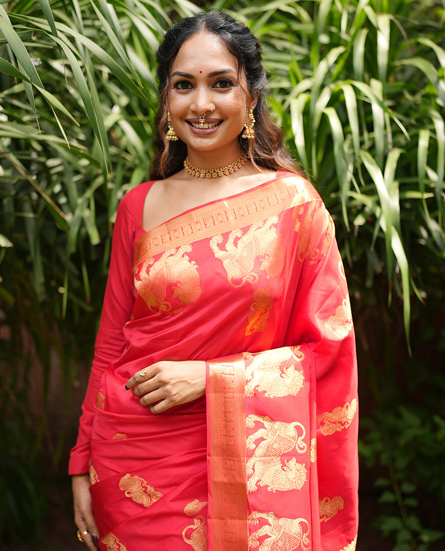 Red Zari Butta Vasundhara Lite Silk Mix Saree