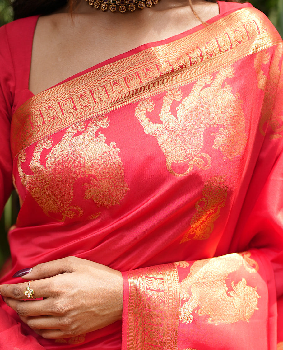 Red Zari Butta Vasundhara Lite Silk Mix Saree