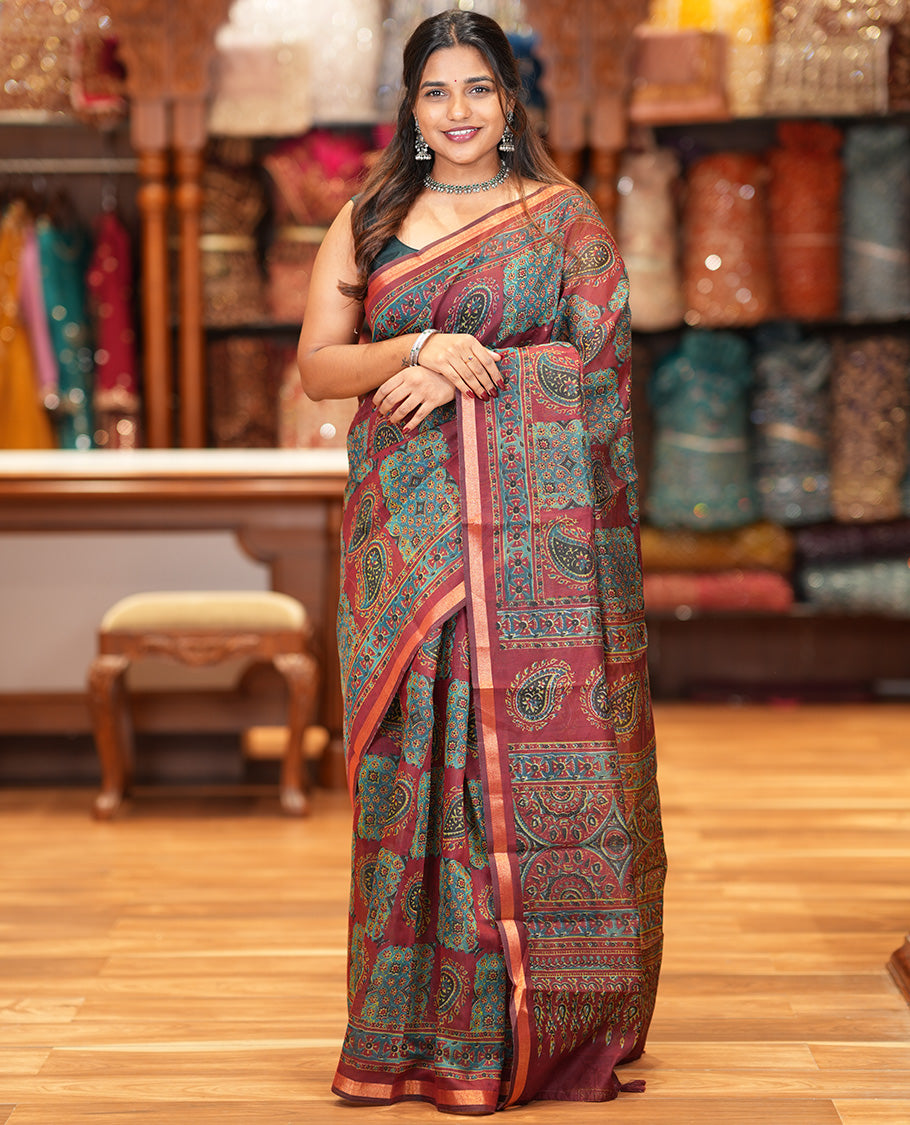 Maroon Chanderi Cotton Saree