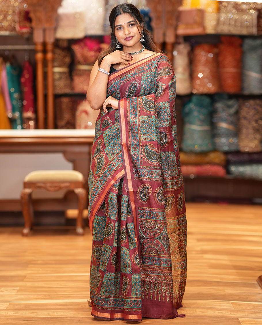Maroon Chanderi Cotton Saree
