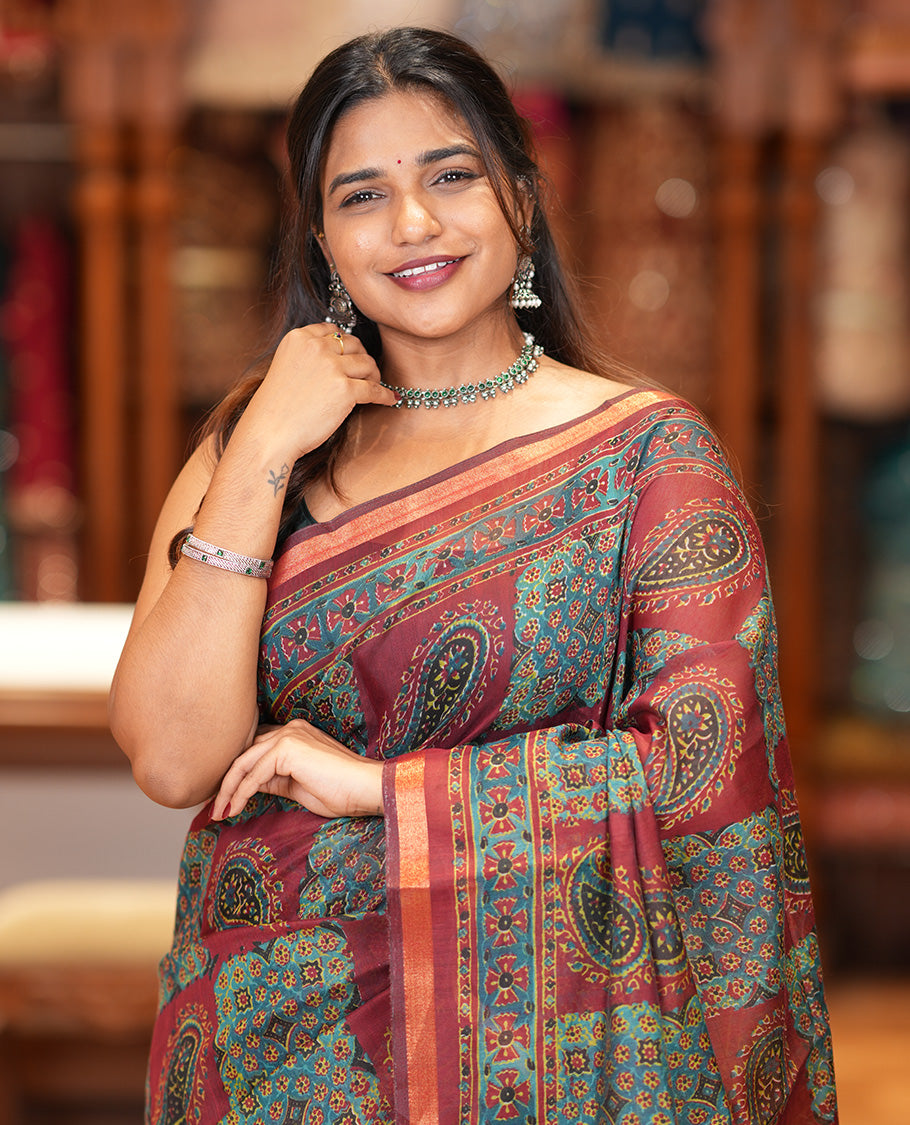 Maroon Chanderi Cotton Saree