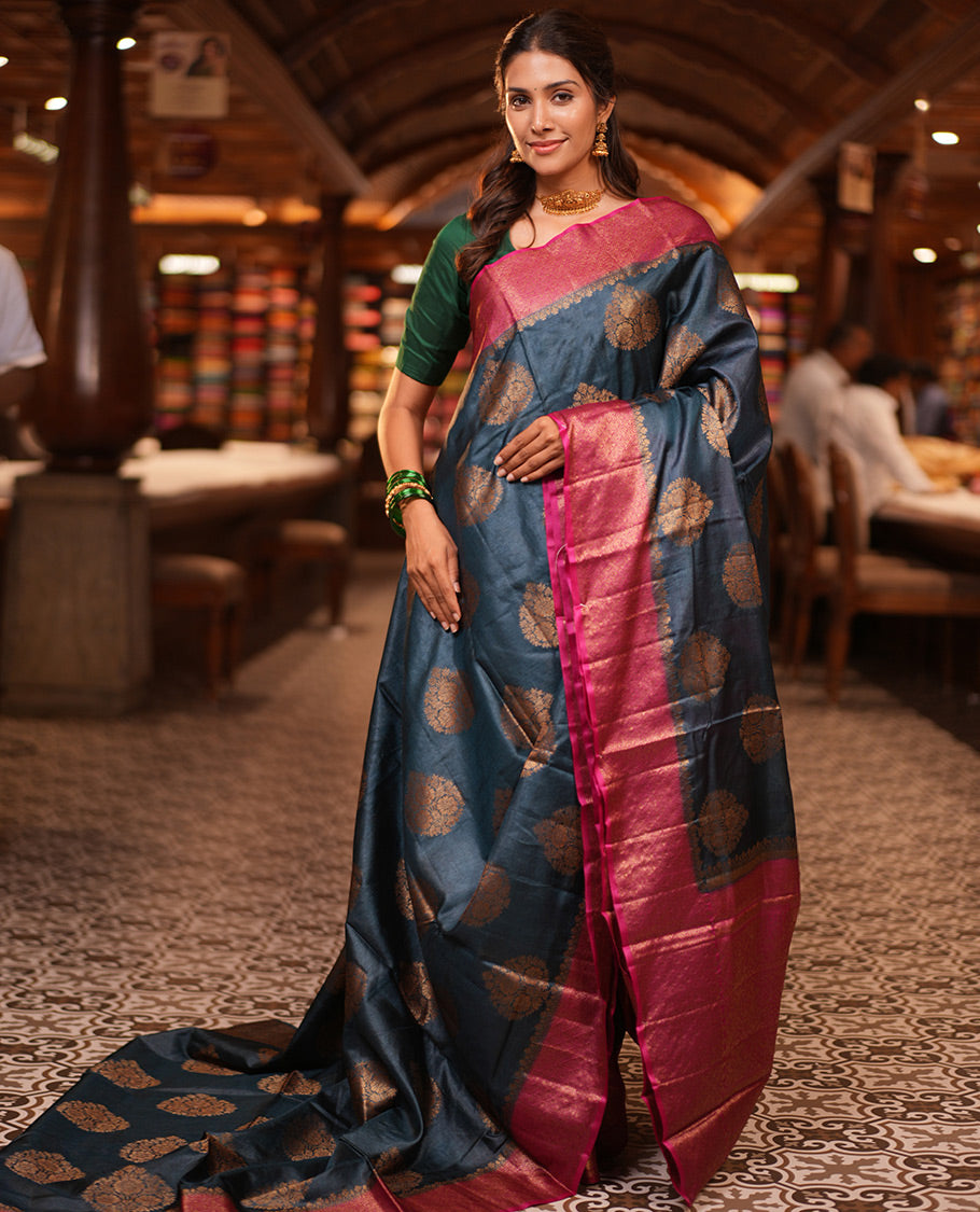 Blue Butta Fancy Tussar Saree