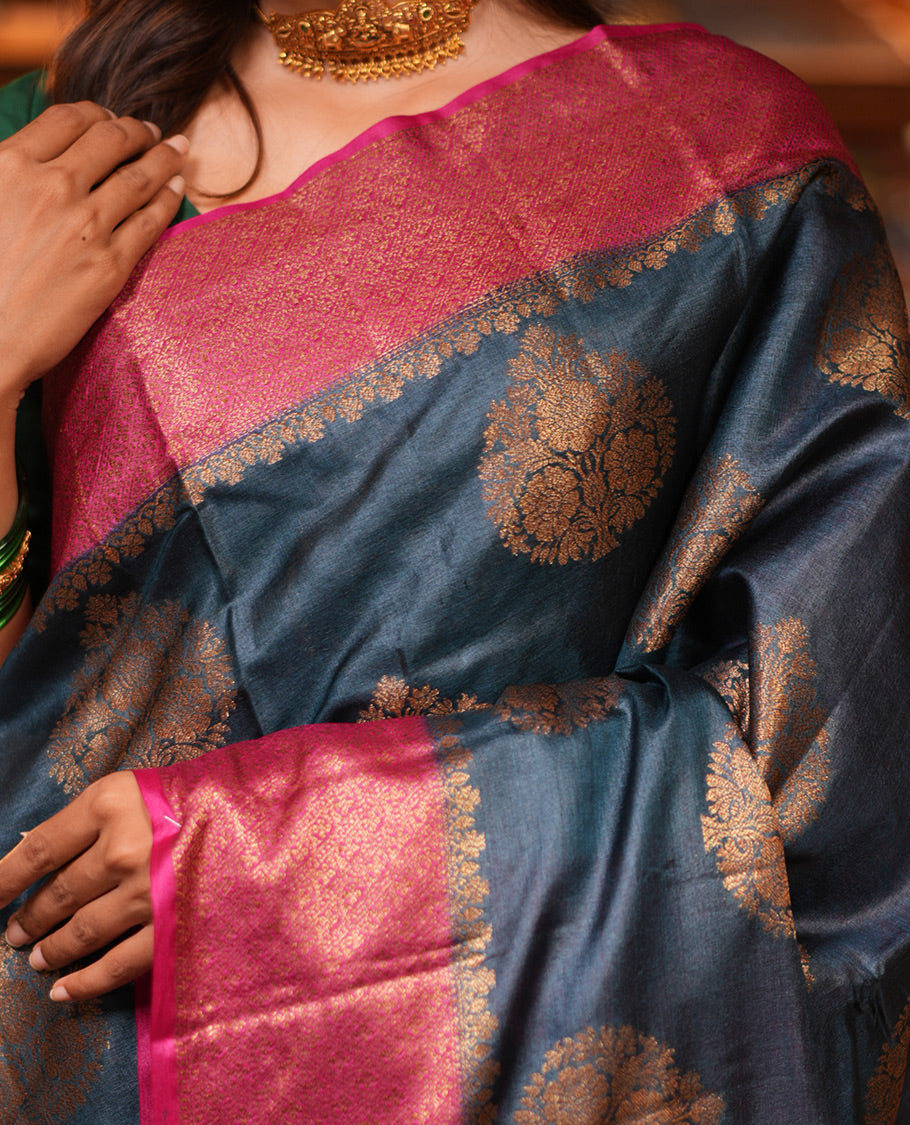 Blue Butta Fancy Tussar Saree
