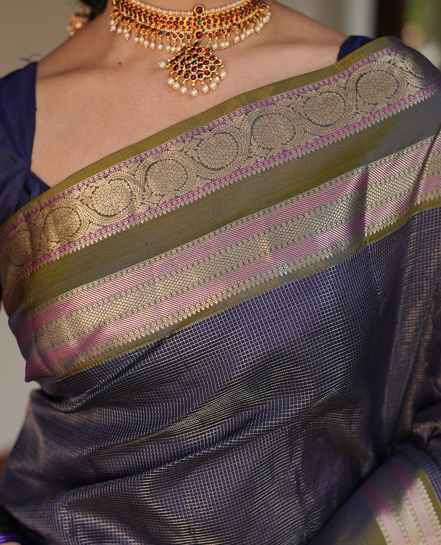 Navy Blue-Light Green Vasundhara Silk Saree