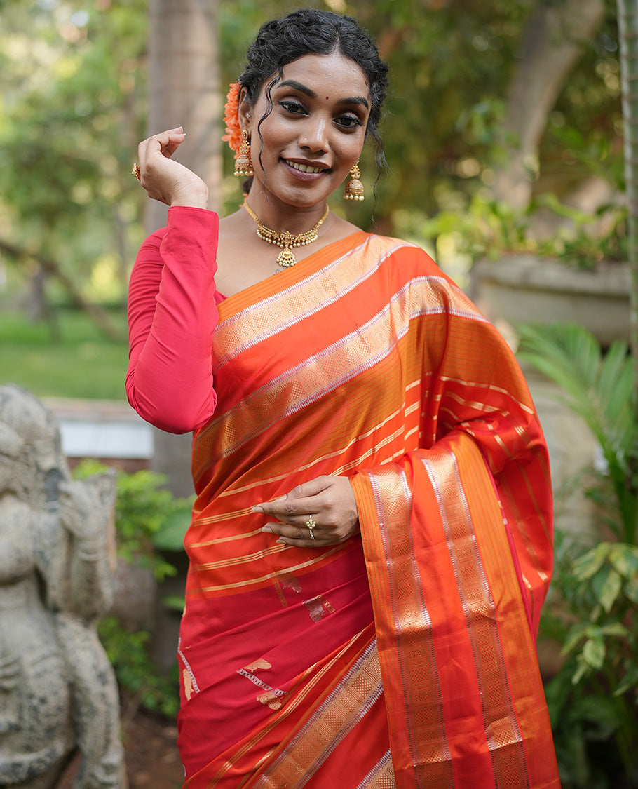 Red-Orange Mayuri Soft Silk Saree