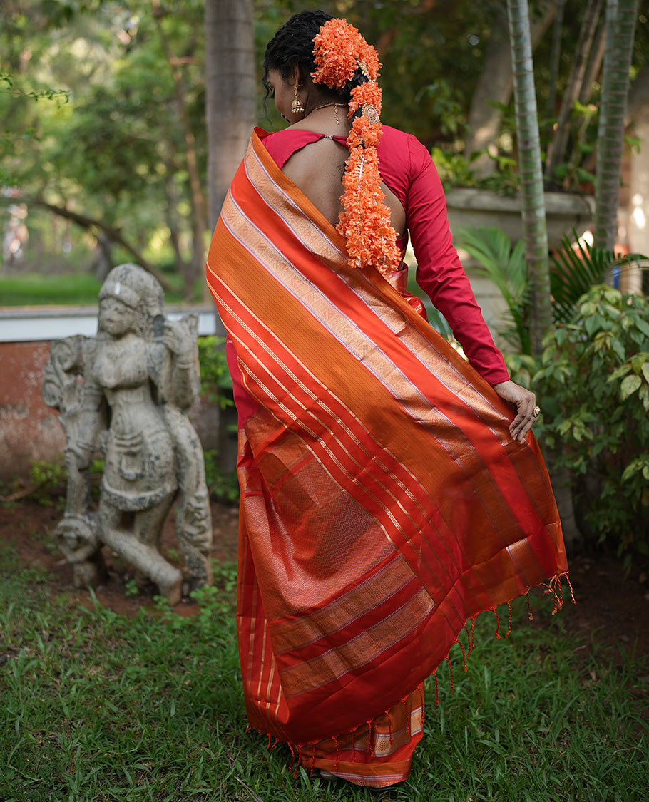 Red-Orange Mayuri Soft Silk Saree