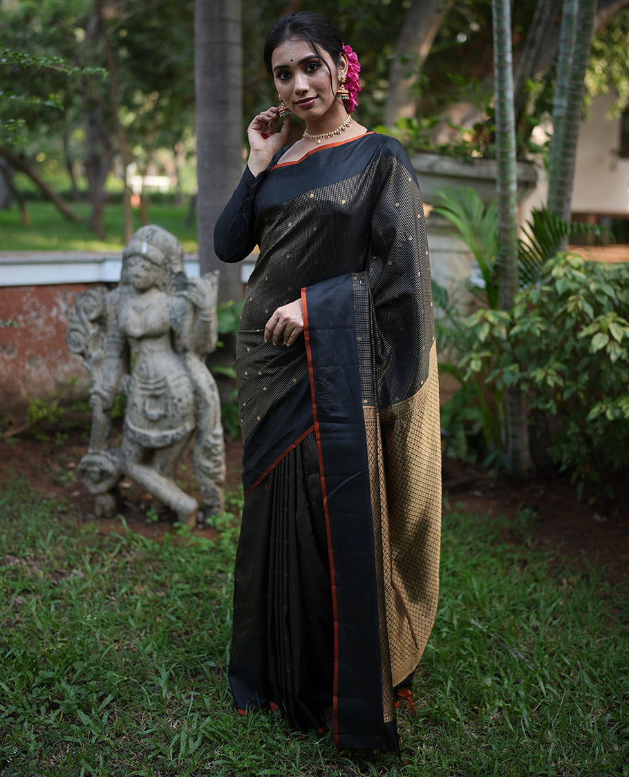 Black-Orange Vasundhara Silk Saree