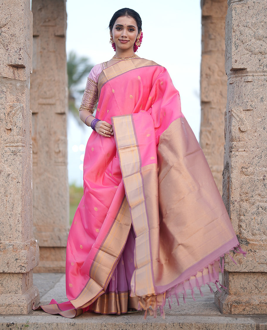 Pink-Light Chocolate Vasundhara Lite Silk Mix Saree