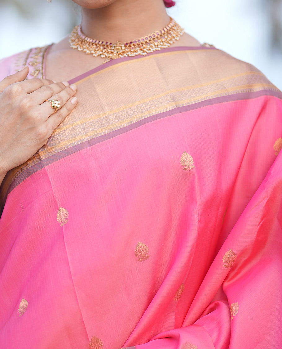 Pink-Light Chocolate Vasundhara Lite Silk Mix Saree