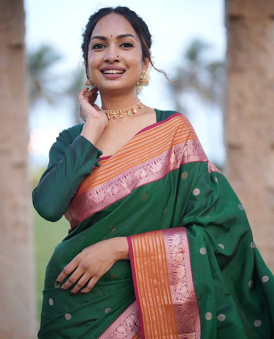 Green-Maroon-Mustard Vasundhara Lite Silk Mix Saree