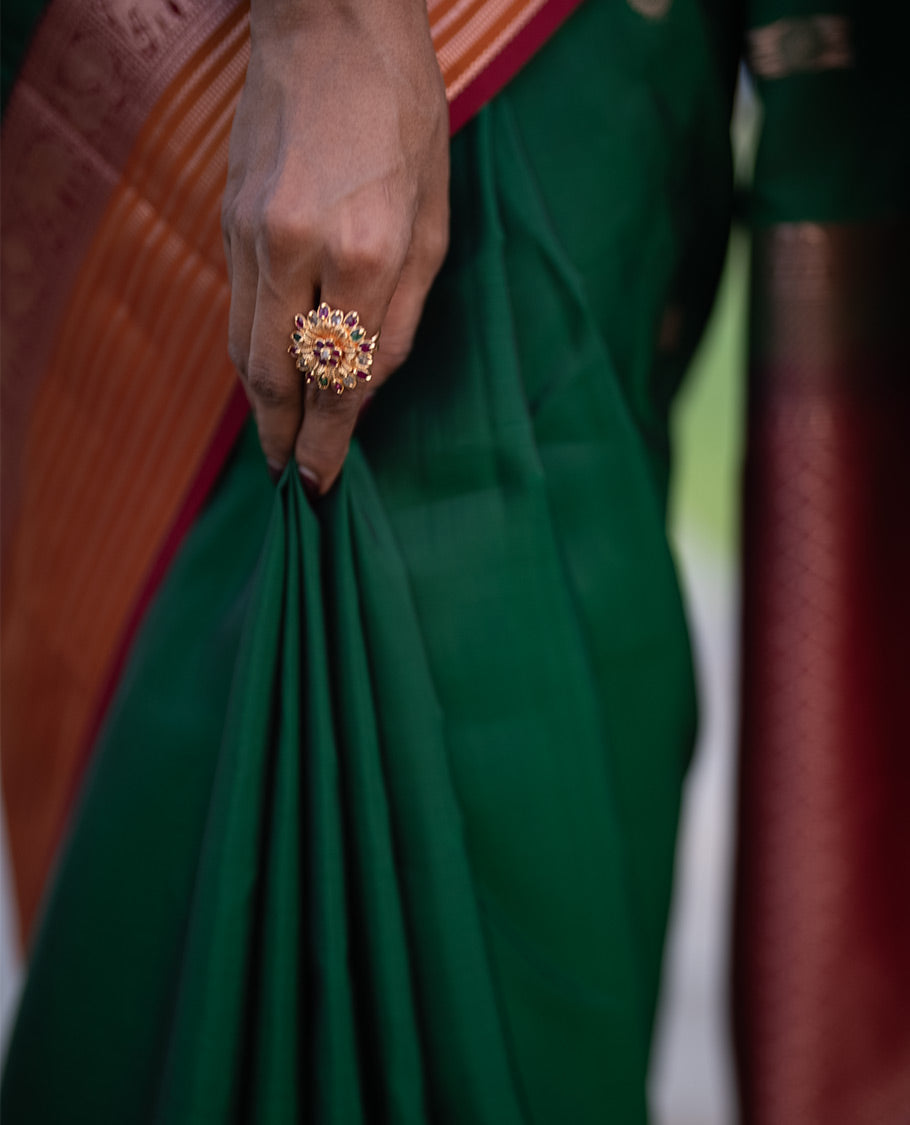 Green-Maroon-Mustard Vasundhara Lite Silk Mix Saree