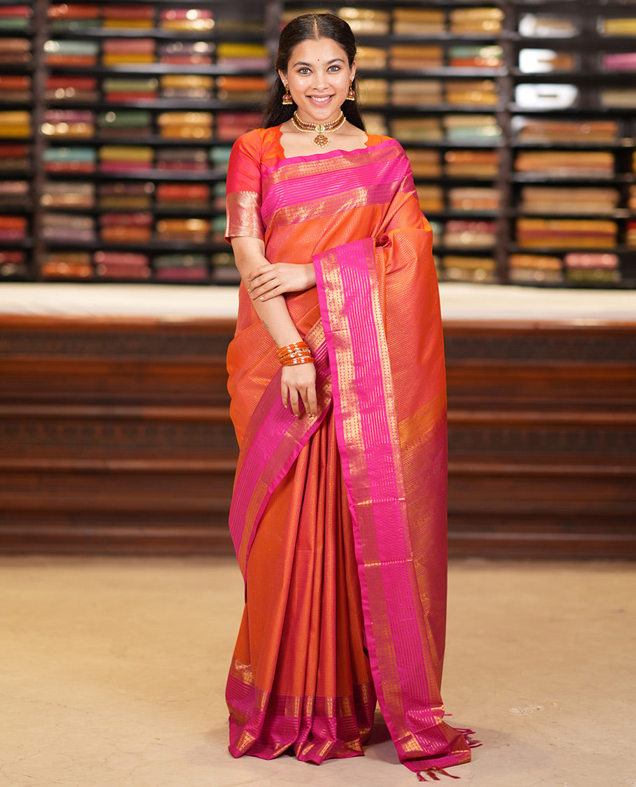 Orange-Pink Budget Silk Saree