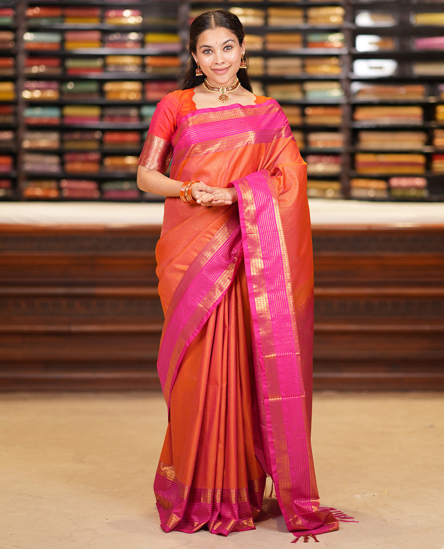 Orange-Pink Budget Silk Saree