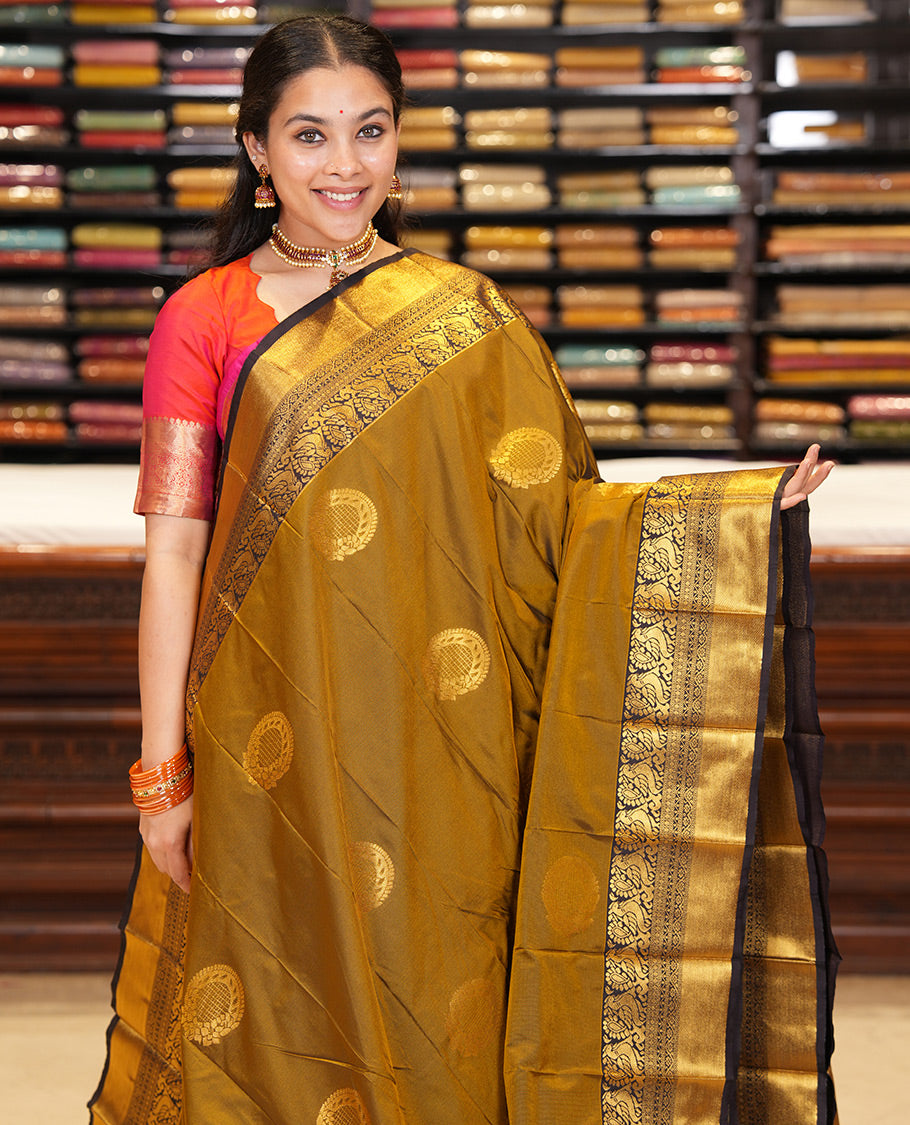 Mehendi Green-Brown Budget Silk Saree