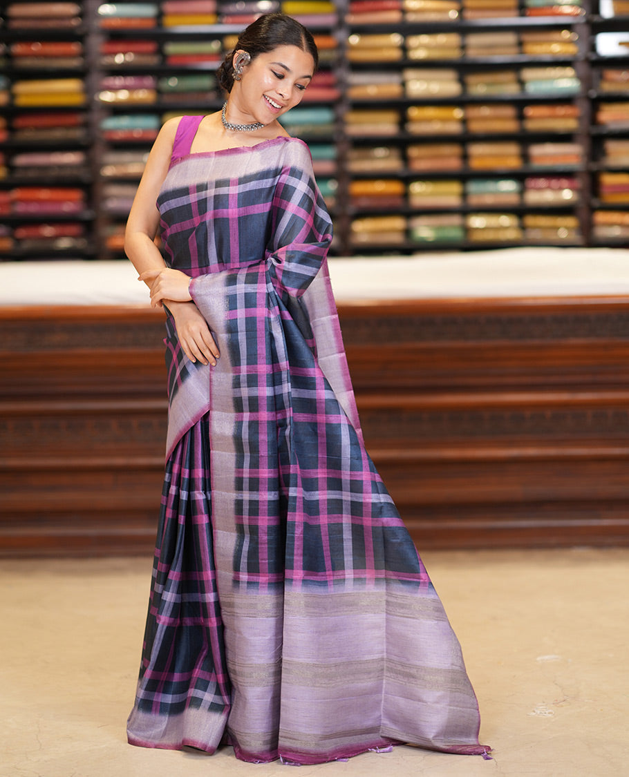 Purple Classic Fancy Tussar Silk Saree