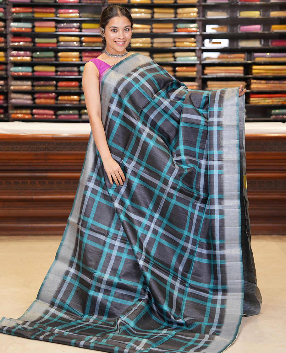 Peacock Blue Classic Fancy Tussar Silk Saree