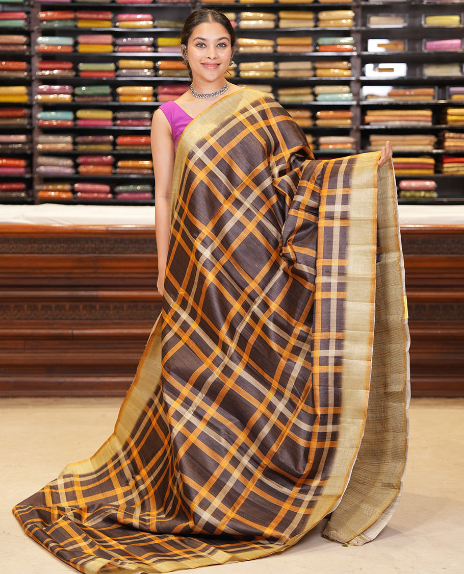 Mustard Classic Fancy Tussar Silk Saree