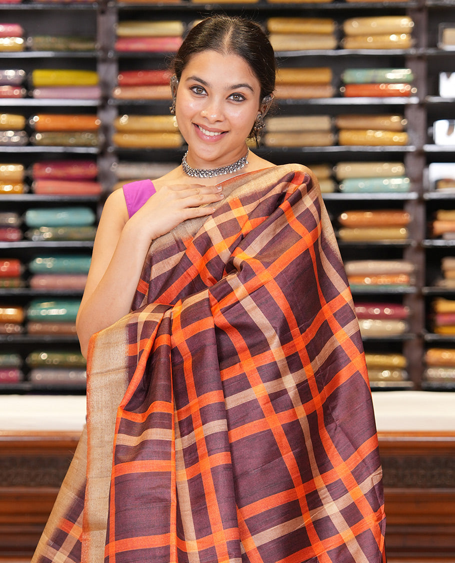 Rust Classic Fancy Tussar Silk Saree