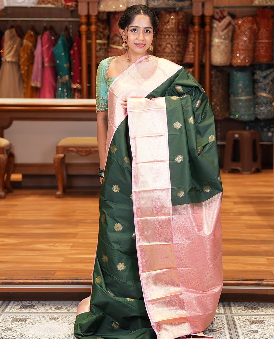 Dark Green-Light Pink Budget Silk Saree