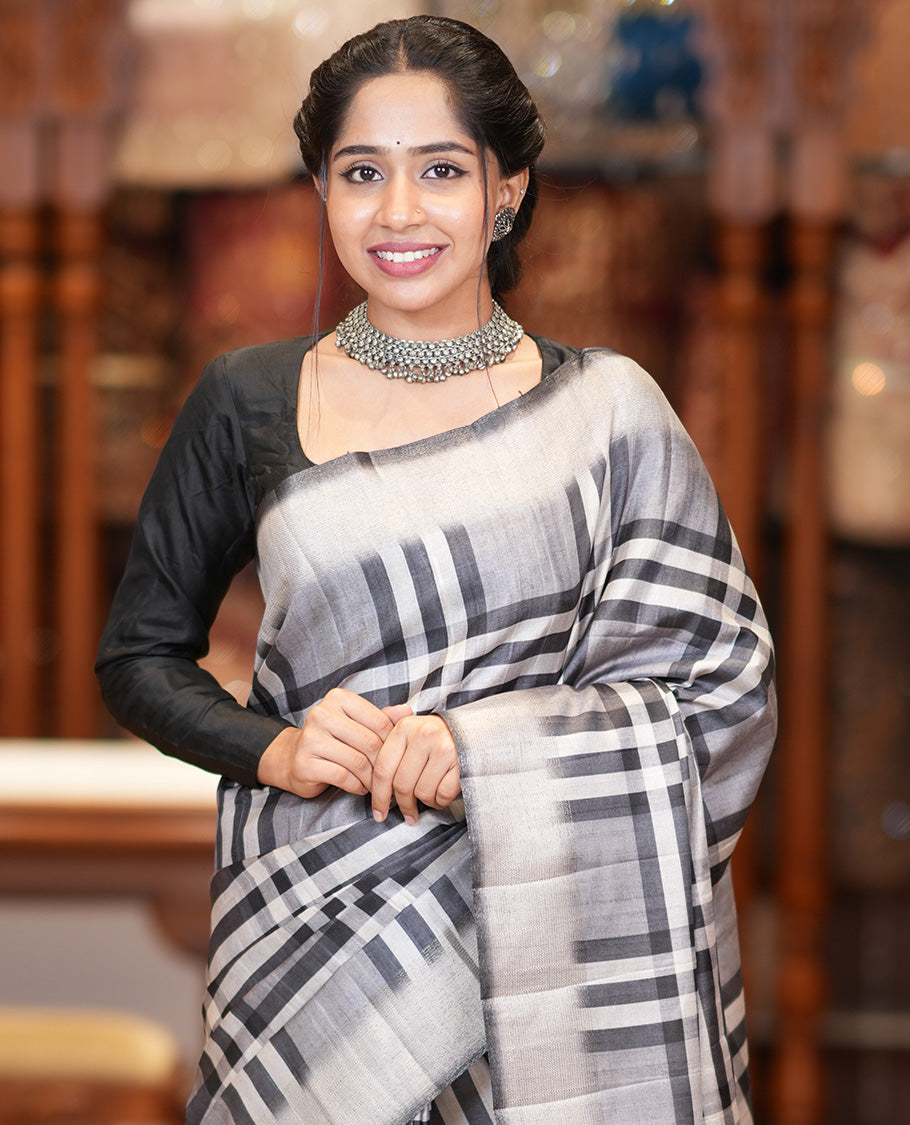 Grey Fancy Tussar Silk Saree