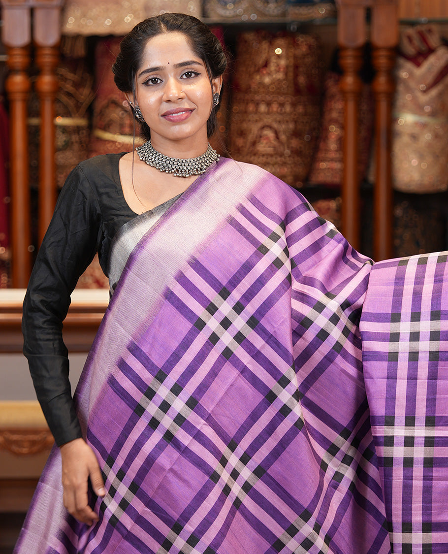 Lavender Fancy Tussar Silk Saree