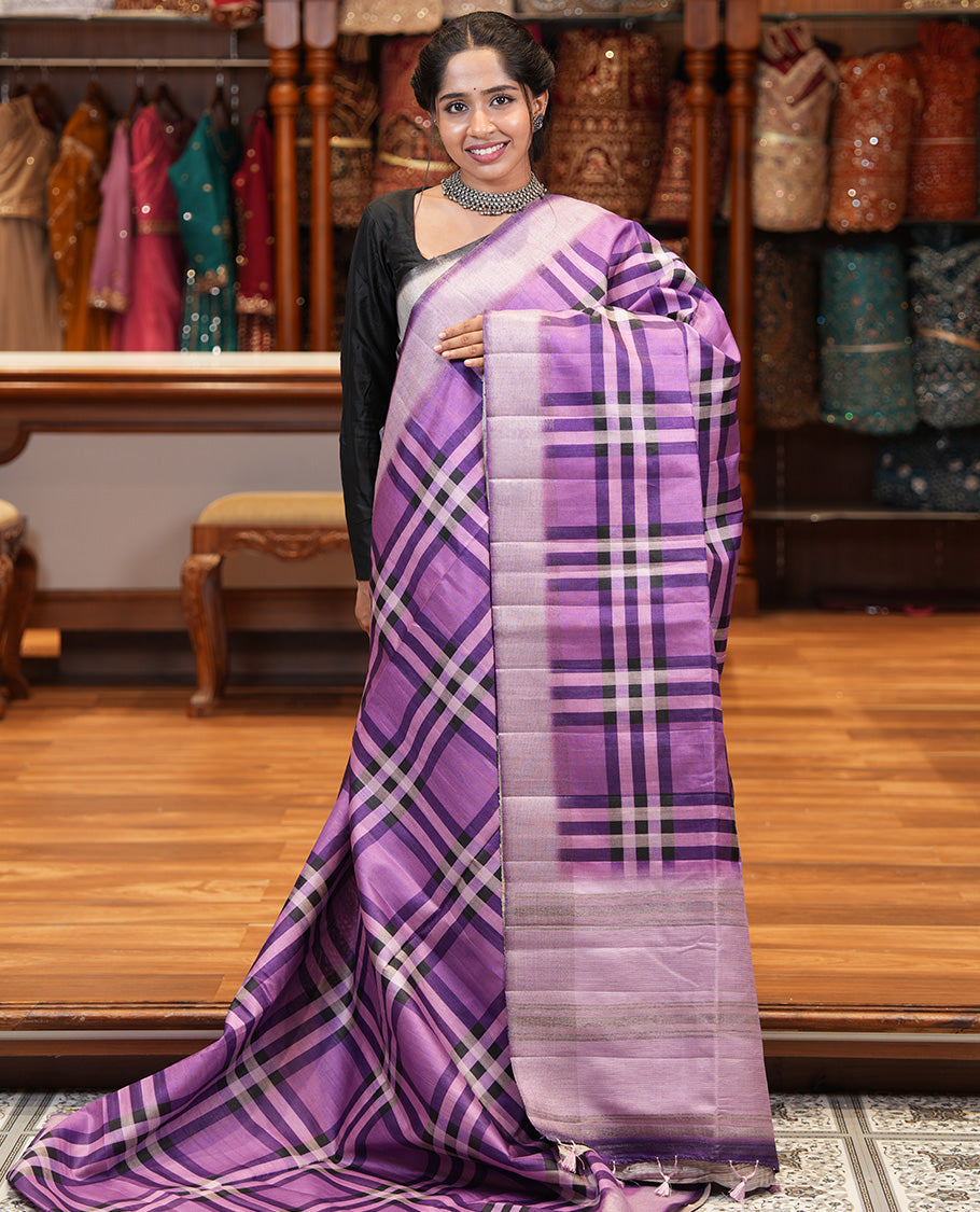 Lavender Fancy Tussar Silk Saree