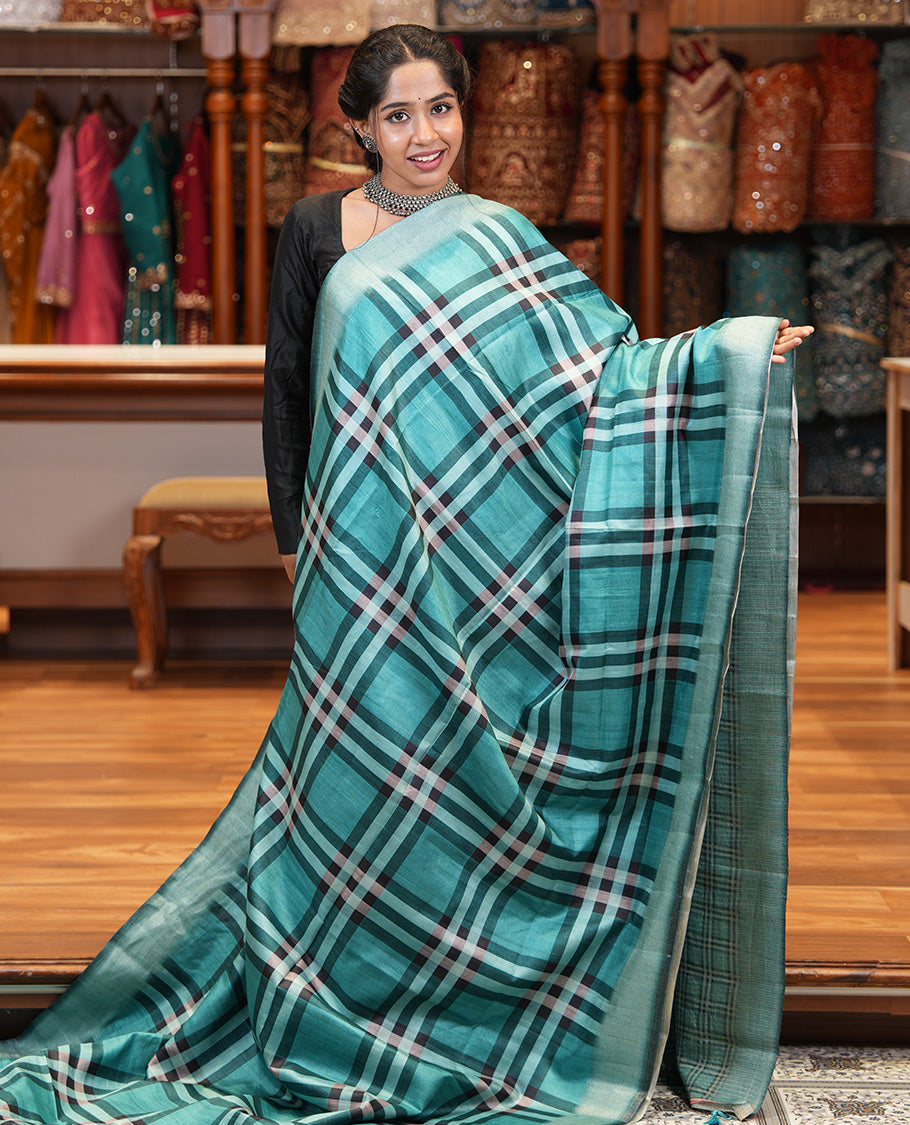 Rama Blue Fancy Tussar Silk Saree