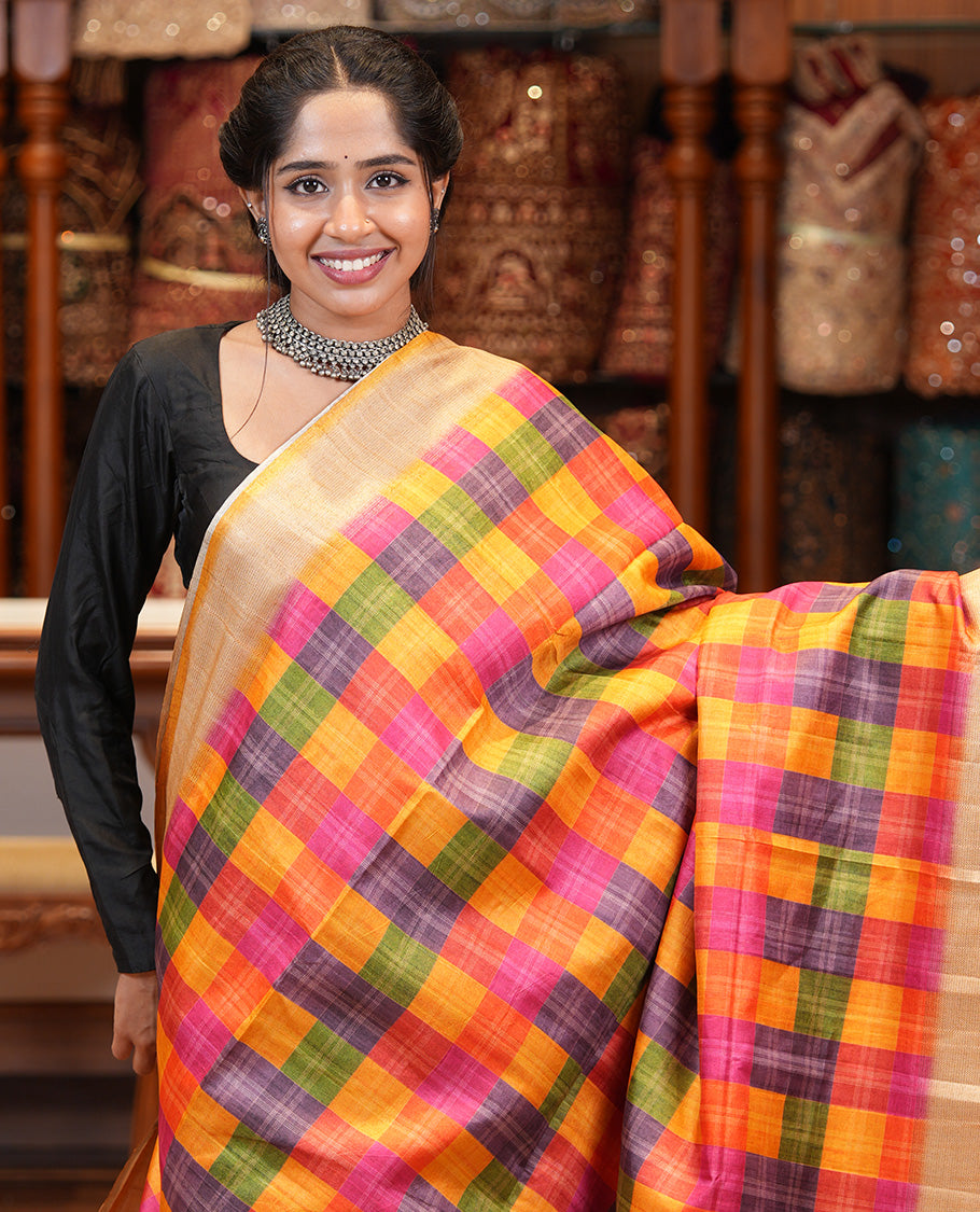 Mustard Fancy Tussar Silk Saree