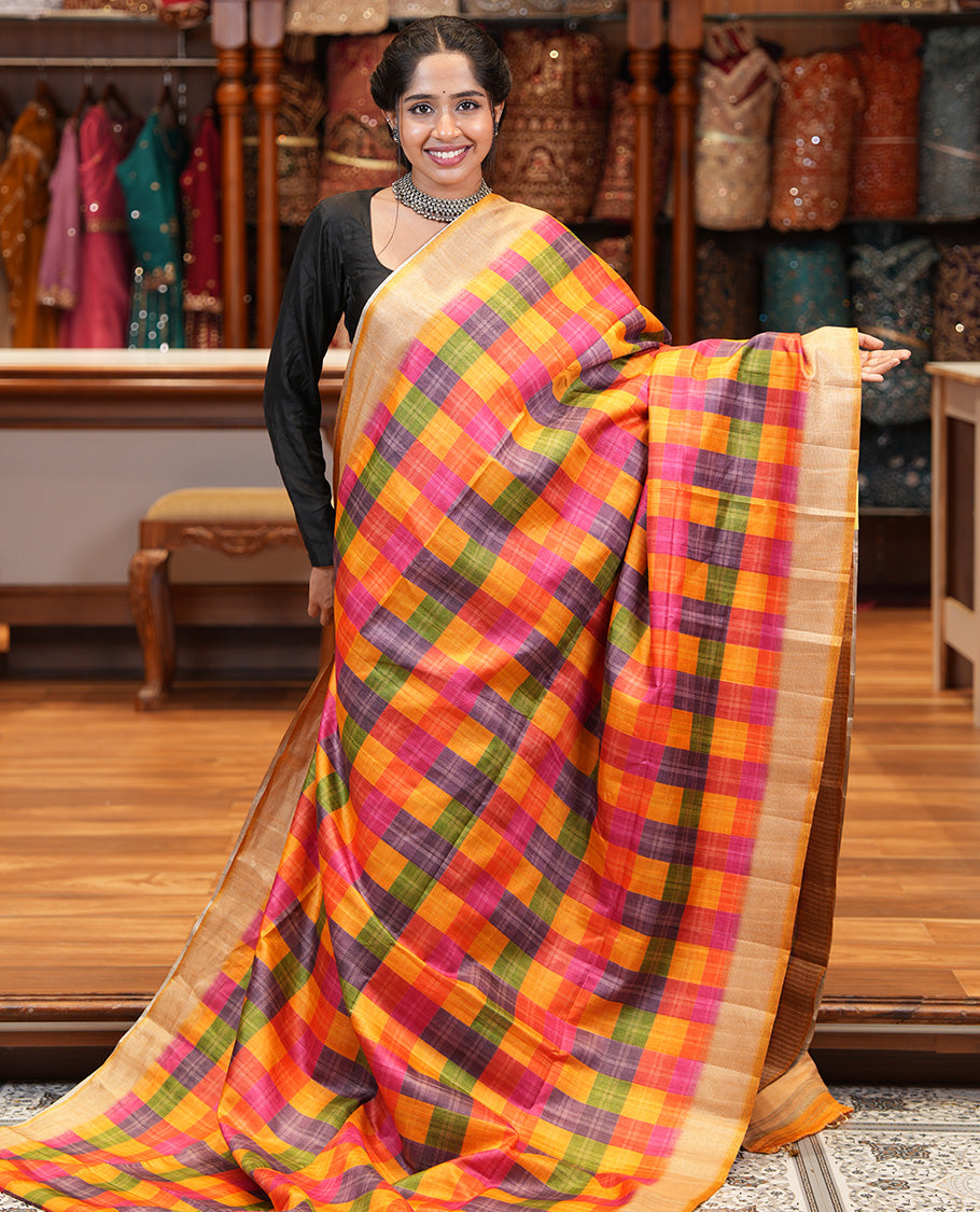 Mustard Fancy Tussar Silk Saree