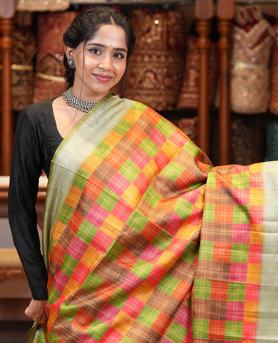 Olive Green Fancy Tussar Silk Saree