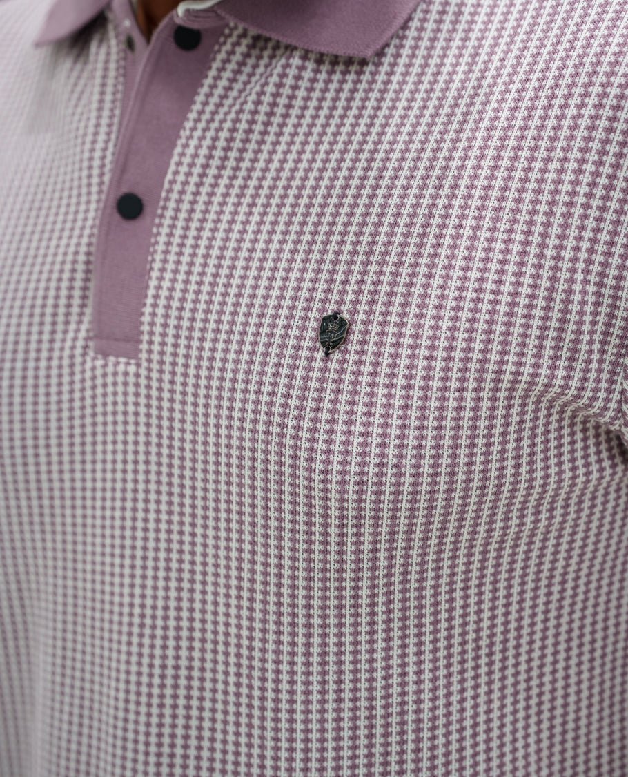 Lilac Striped Cotton-Blended T-Shirt Comes with Half-Sleeves, a Polo Collar, a Slim Fit, and Regular Length