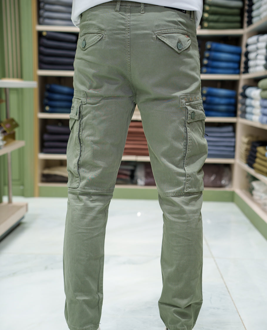 Light Green Plain Cotton Cargo Trousers Comes with Straight Fit and Regular Length