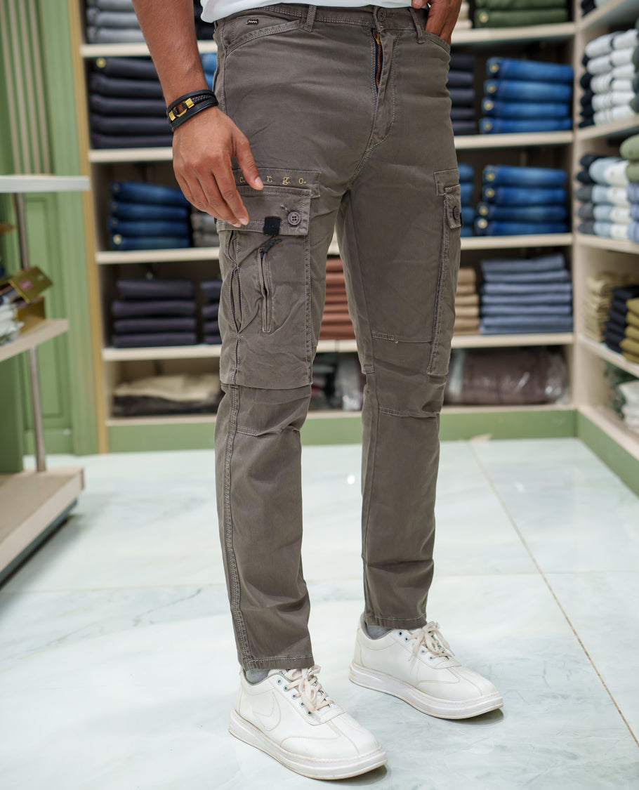 Brown Plain Cotton Cargo Trousers Comes with Straight Fit and Regular Length