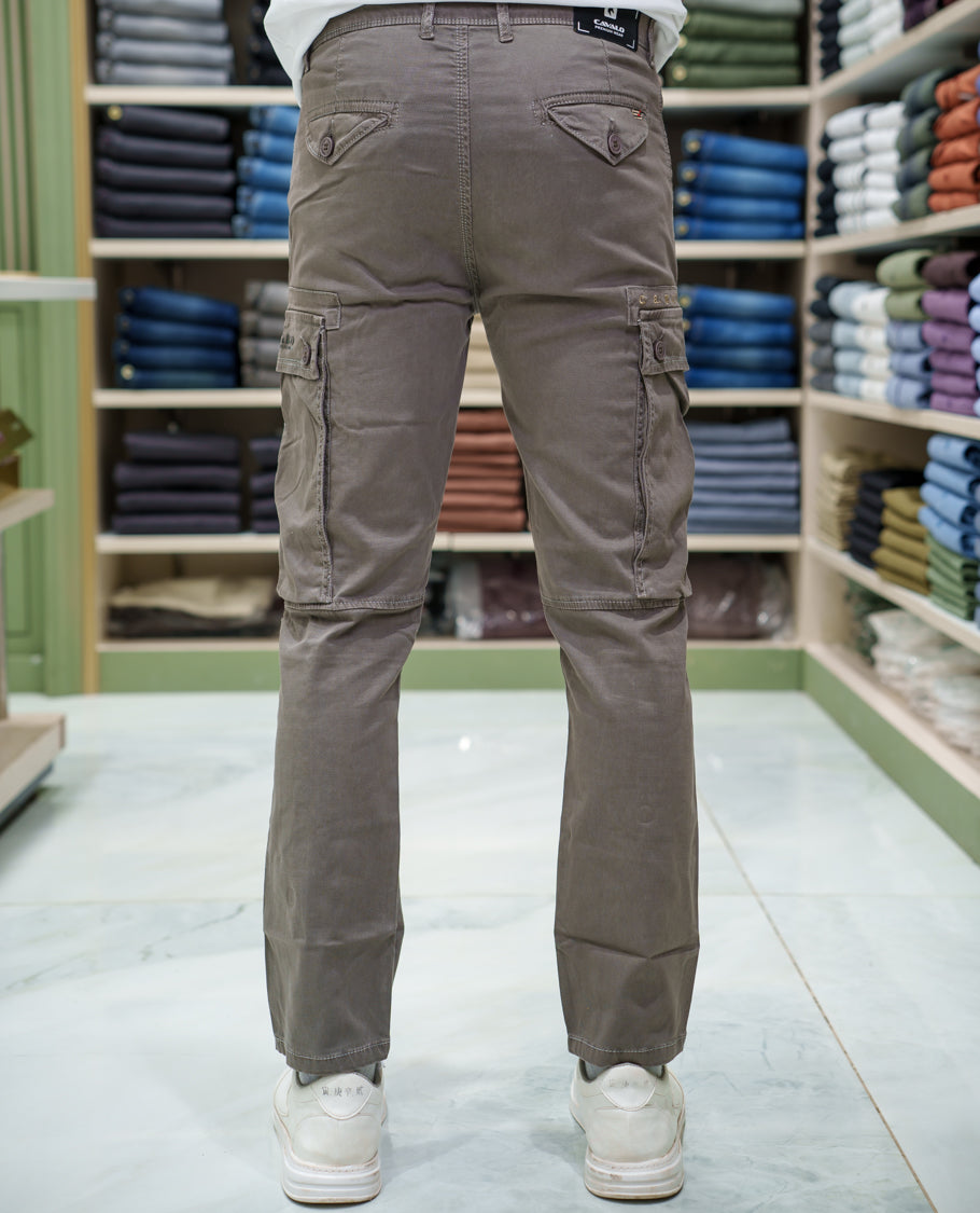 Brown Plain Cotton Cargo Trousers Comes with Straight Fit and Regular Length