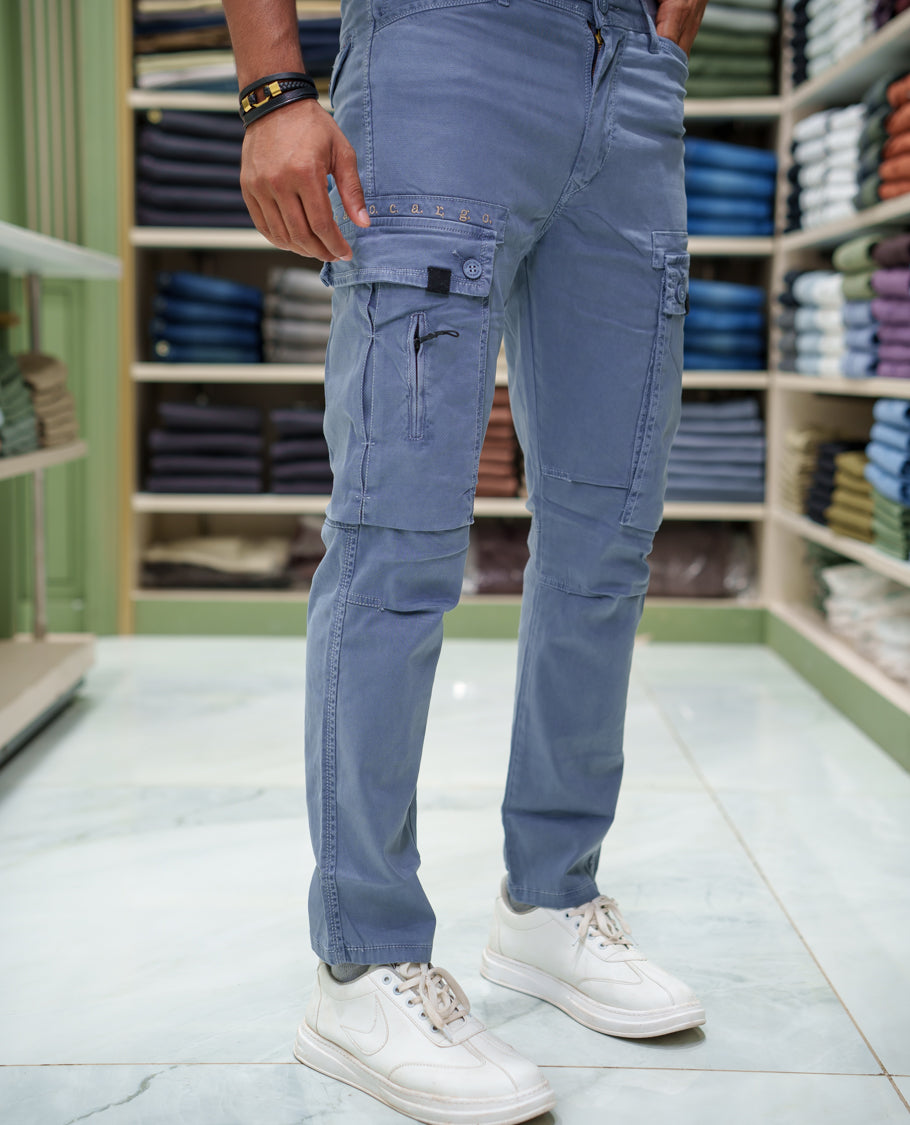 Grey Plain Cotton Cargo Trousers Comes with Straight Fit and Regular Length