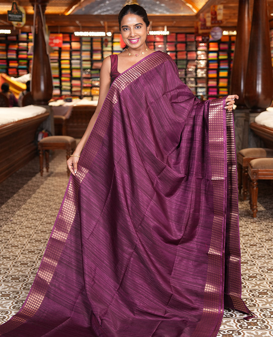 Purple Fancy Tussar Saree, Polka Dotted Zari Border, Grand Pallu, a Floral Printed Blouse, Matching Blouse