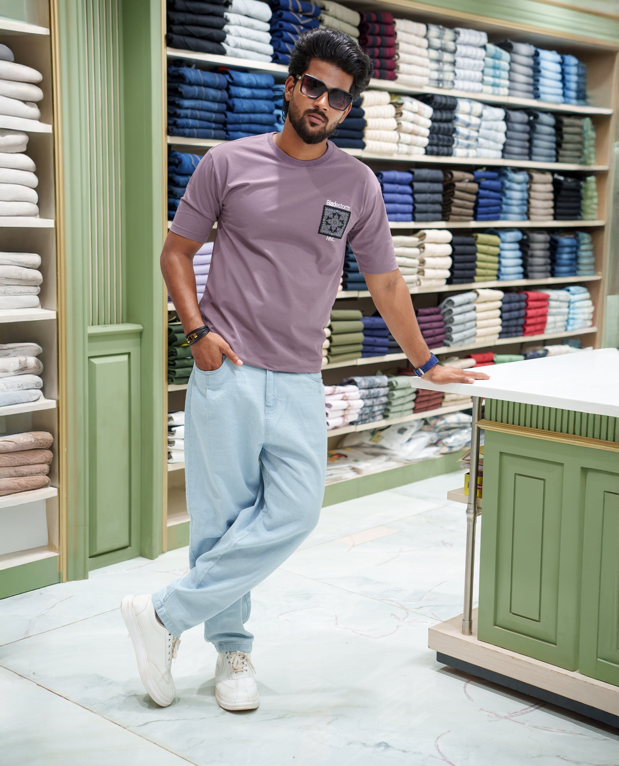 Purple Cotton-Blended T-shirt, Comes with a Unique Back Print, Half-sleeves, Crew Neck, Oversized Fit, and Regular Length