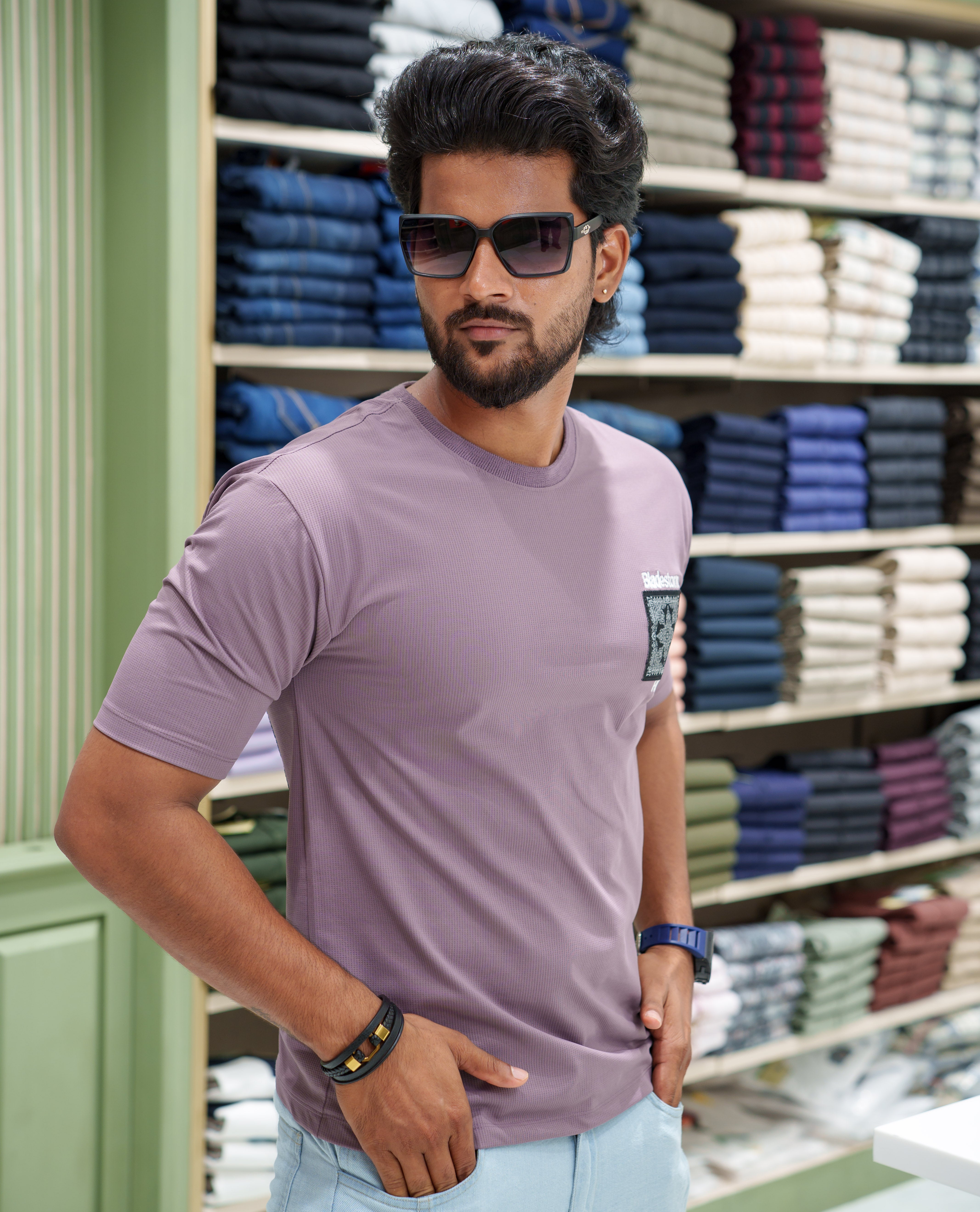 Purple Cotton-Blended T-shirt, Comes with a Unique Back Print, Half-sleeves, Crew Neck, Oversized Fit, and Regular Length