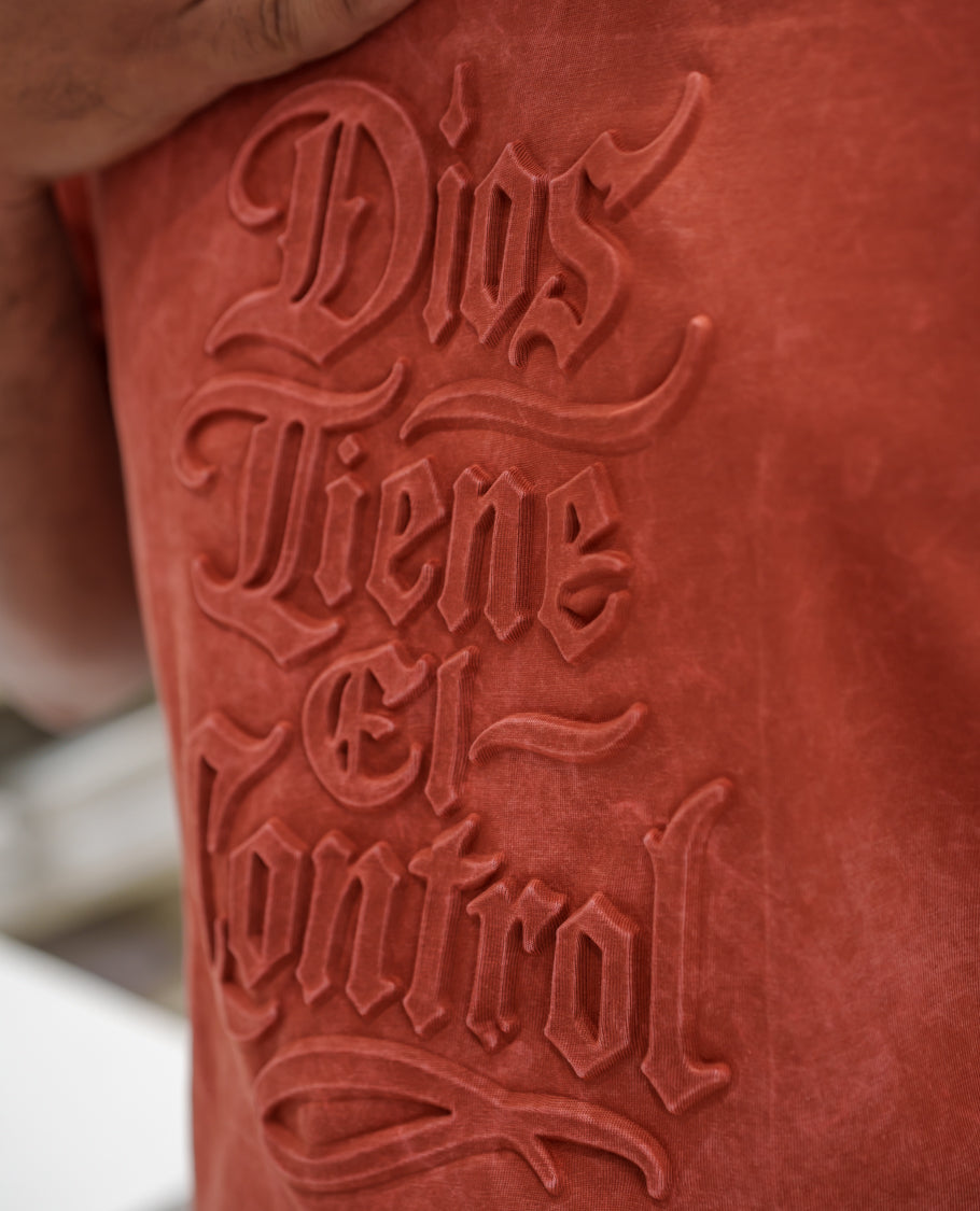 Red Cotton-Blended Acid-Washed Oversized T-Shirt Comes with a Typographic-Embossed, a Crew Neck, Half Sleeves, and Regular Length