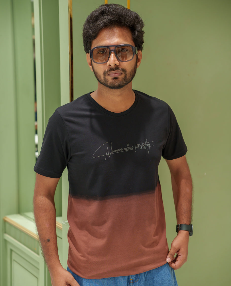 Black Cotton-Blended Ombre-Dyed T-Shirt Comes with Typographic Print, Crew Neck, Half Sleeves, Slim Fit, and Regular Length